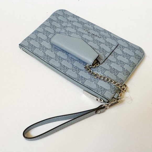 Michael Kors Jet Set Item Large 2 in 1 Card Case Wristlet Clutch MK Pale Blue - Picture 5 of 11